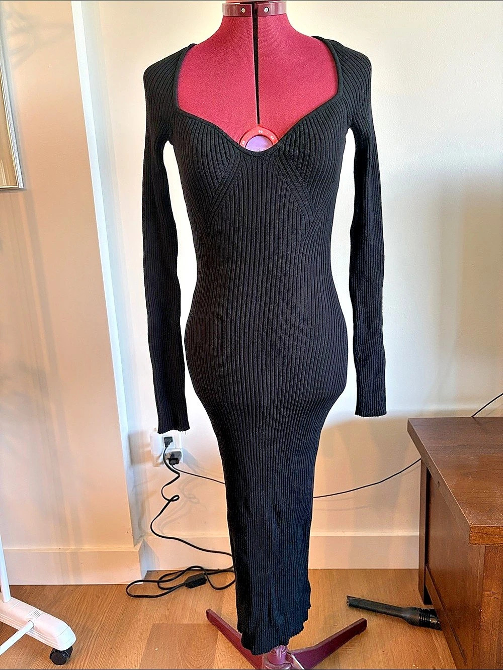 H&M Rib-knit Dress Ribbed Maxi Dress Black XS